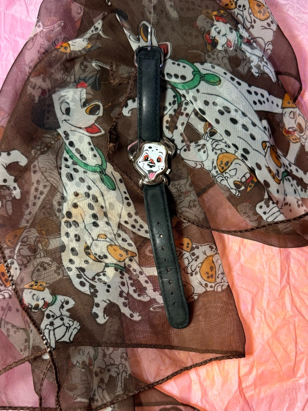 Vintage Disney 101 Dalmatian Print Scarf with Dalmatian Face Watch